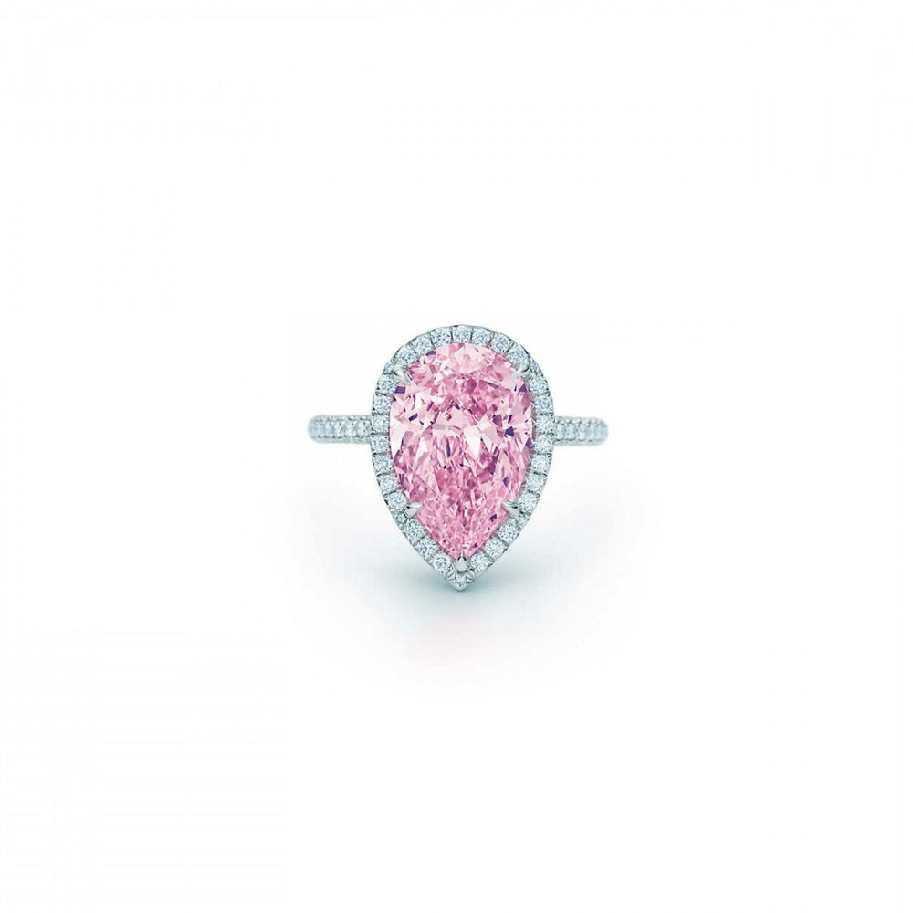1 Carat Fancy Pink Pear Shaped with Pavé Band and Halo- Certified Lab Grown Diamond